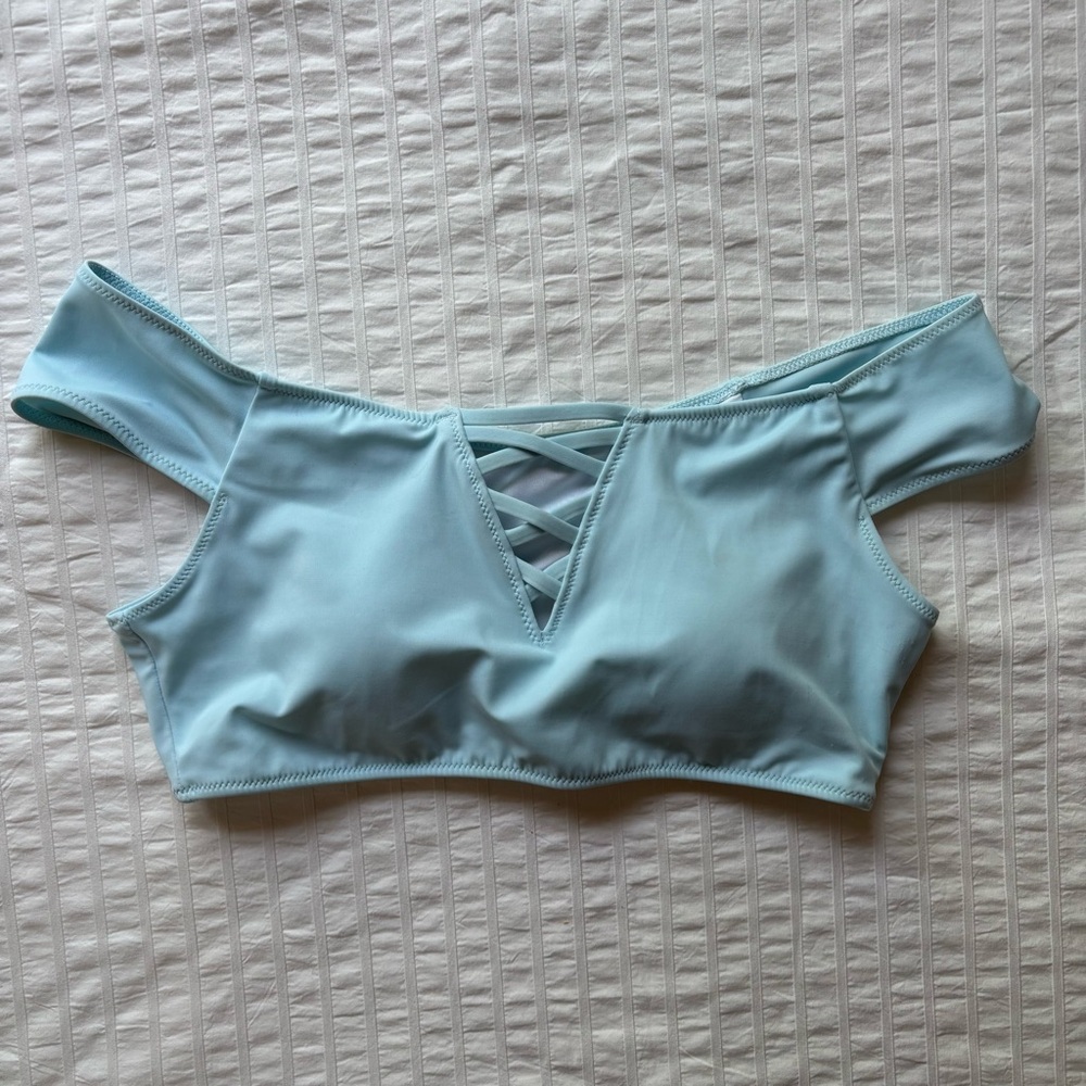 PINK Victoria's Secret Off The Shoulder Light Blue Bikini Top, M